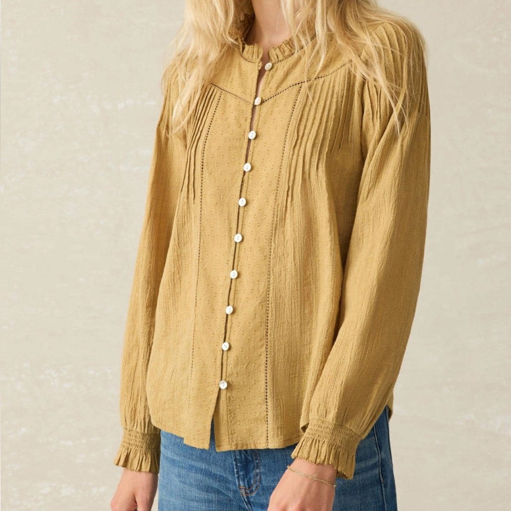 NEW Faherty Lily Organic Cotton Button-Up Shirt in Antique Bronze